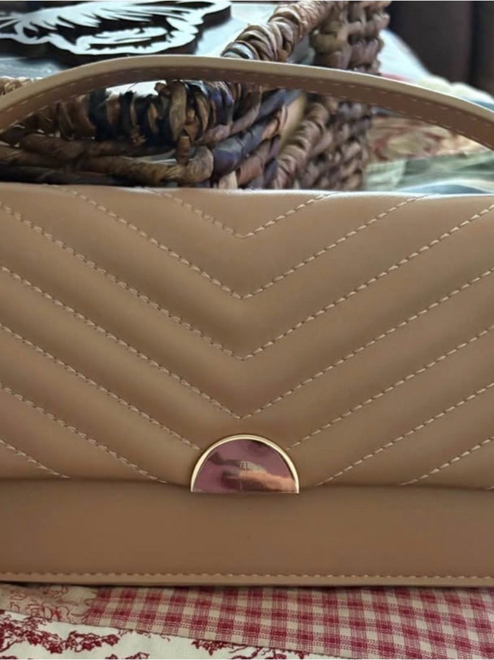 a new day Quilted Tan Crossbody Bag with Gold Accent